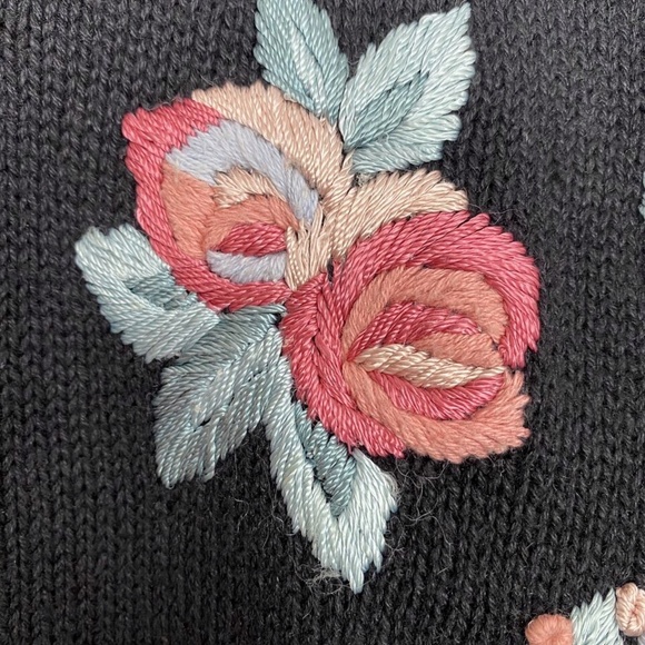 Vintage 90s Katie Lee Tunic Sweater Medium Cottagecore Knit Embroidered Floral - Picture 6 of 9